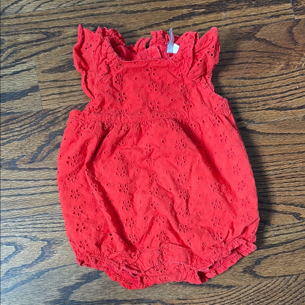 Janie and Jack Red Eyelet Baby Romper 6-12 months